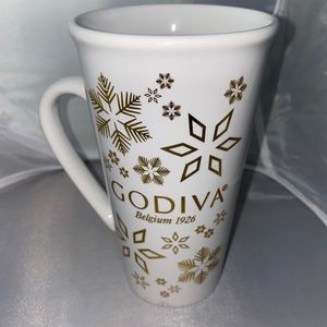 Godiva Belgium 1926 Gold & White Snow Flake 6” Tall Coffee Mug